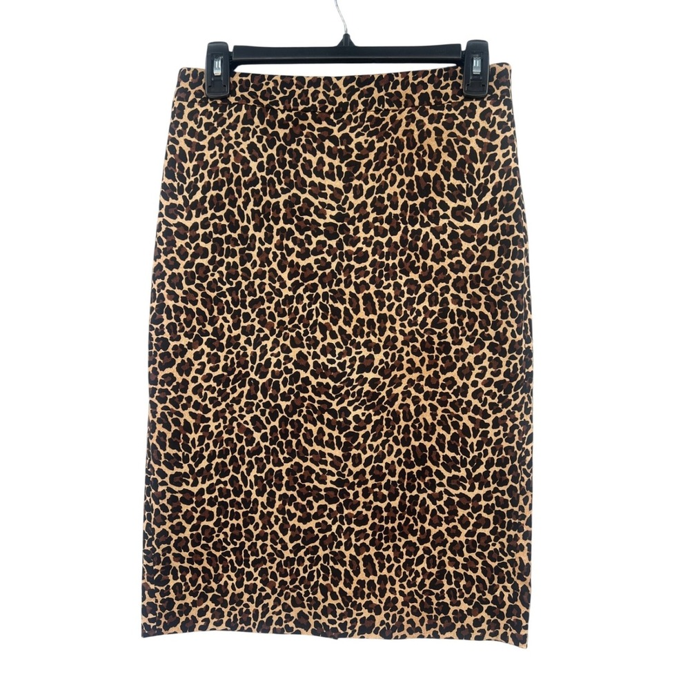 J.Crew Leopard Pencil Skirt Size 2 Office Wear Mob Wife Indie Stretch Slit